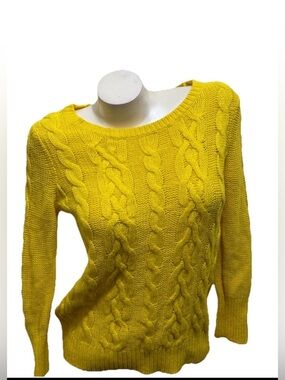 LOFT Bright Yellow Cable-Knit Crew Sweater